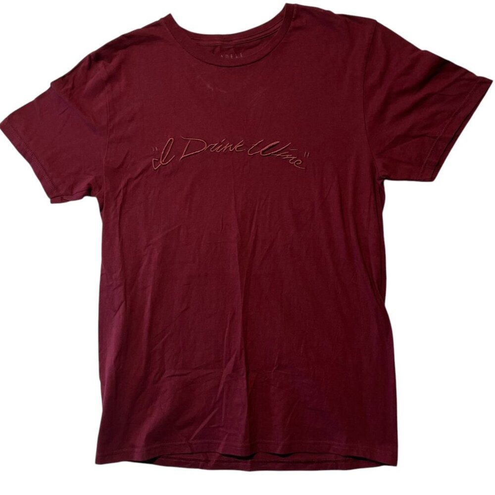 Adele Official Merch I Drink Wine Burgundy Tee Size‎ M Embroidered Casual